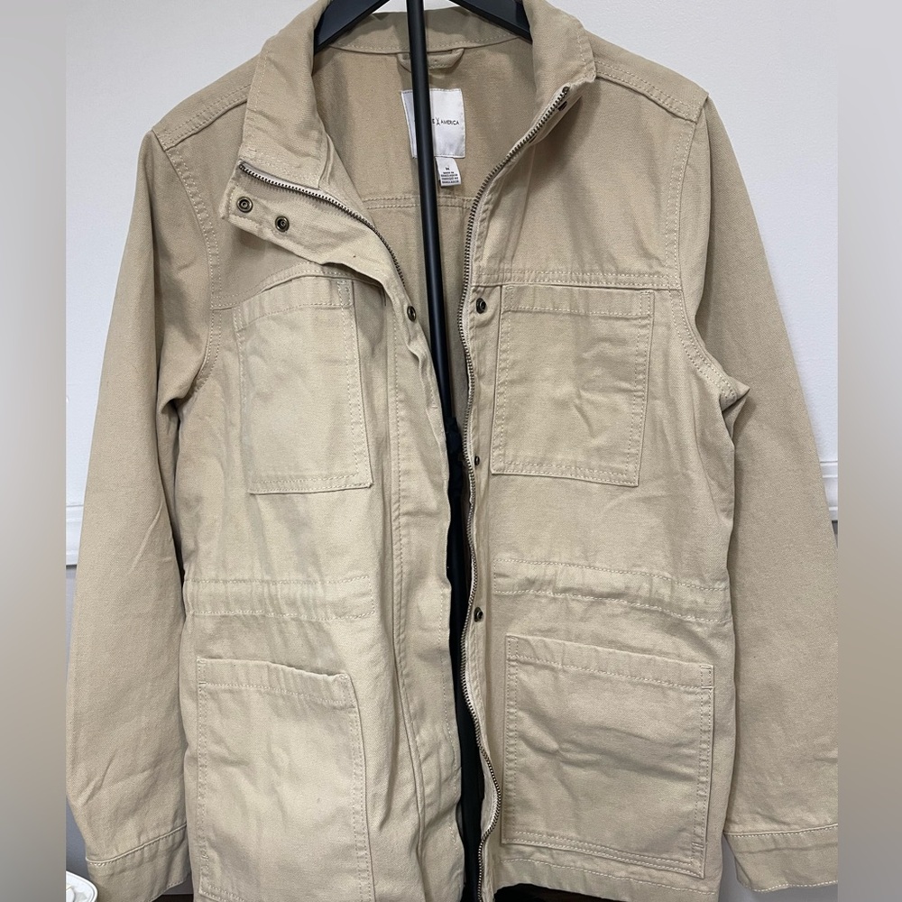Vintage America 100% Cotton Tan Canvas Anorak Utility Jacket Womens Size Medium